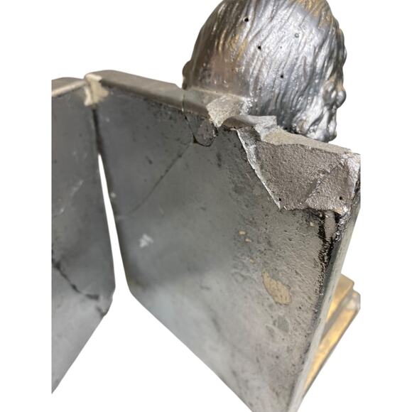 1960 Distressed Pair of Bookends Silver Bust of Washington Plaster Creepy - Picture 8 of 10